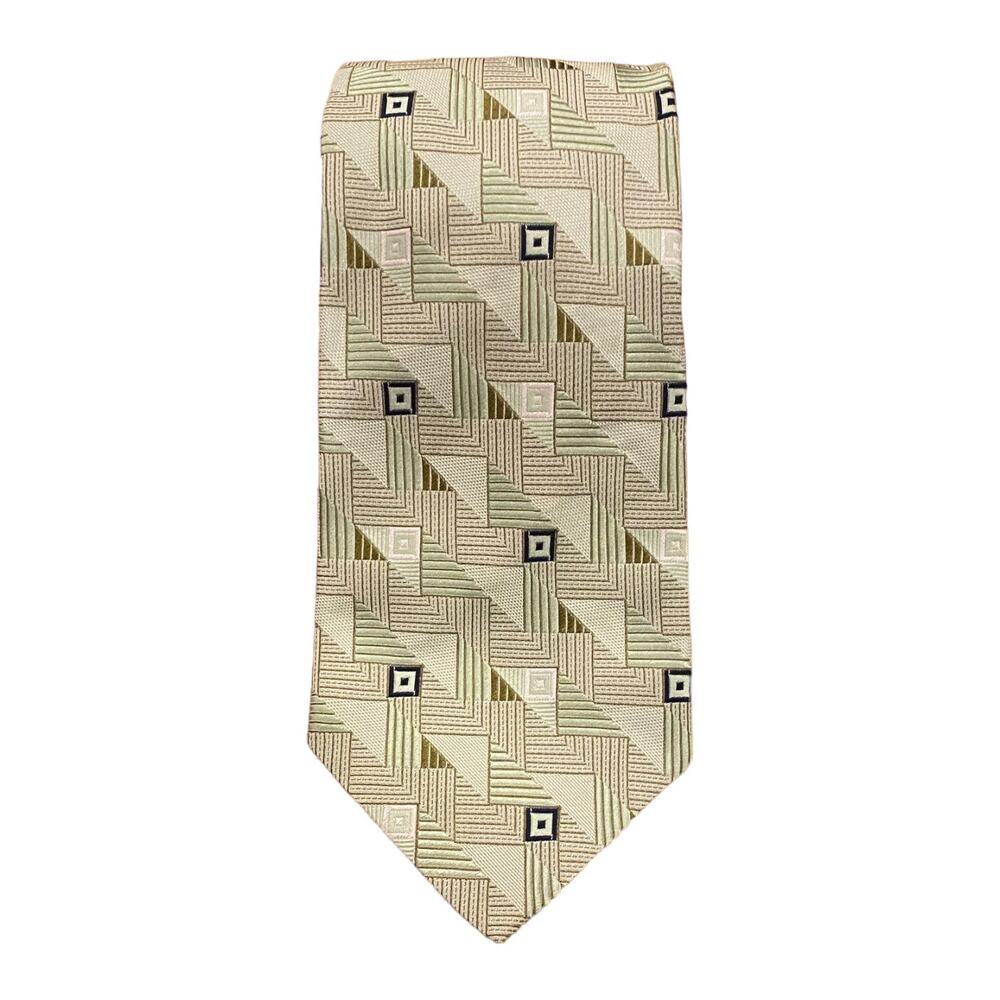 Joseph A. Bank Tan Tie with Brown Geometric Pattern